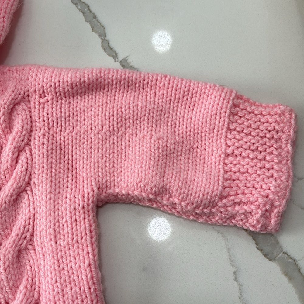 Handmade Pink Infant Girls Cable Knit Hand Made Hoodie Sweater Tassels 18-24M - Picture 5 of 11